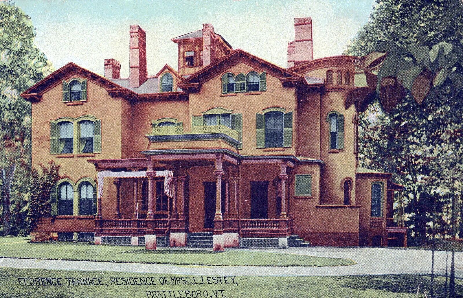 BRATTLEBORO VT - Florence Terrace Mrs. J.J. Estey Residence Postcard