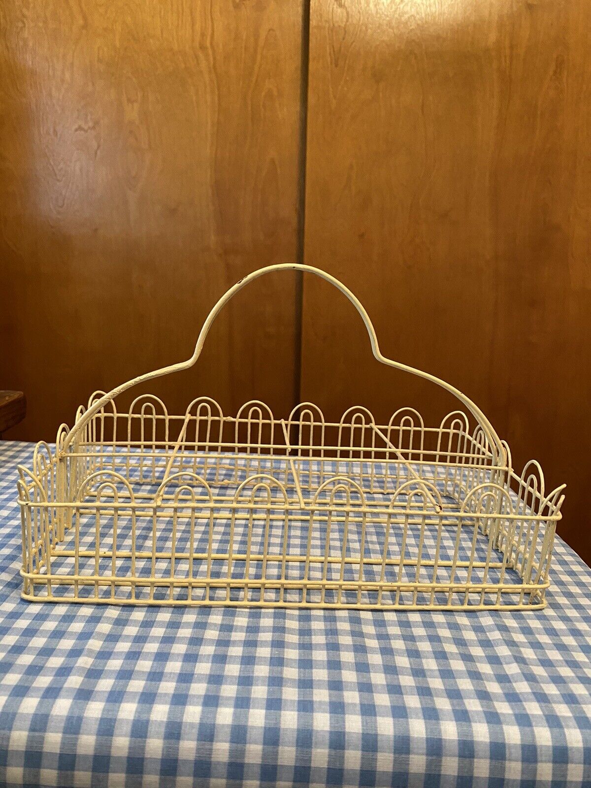 VINTAGE METAL 8 GLASS CADDY CARRIER,  yellow