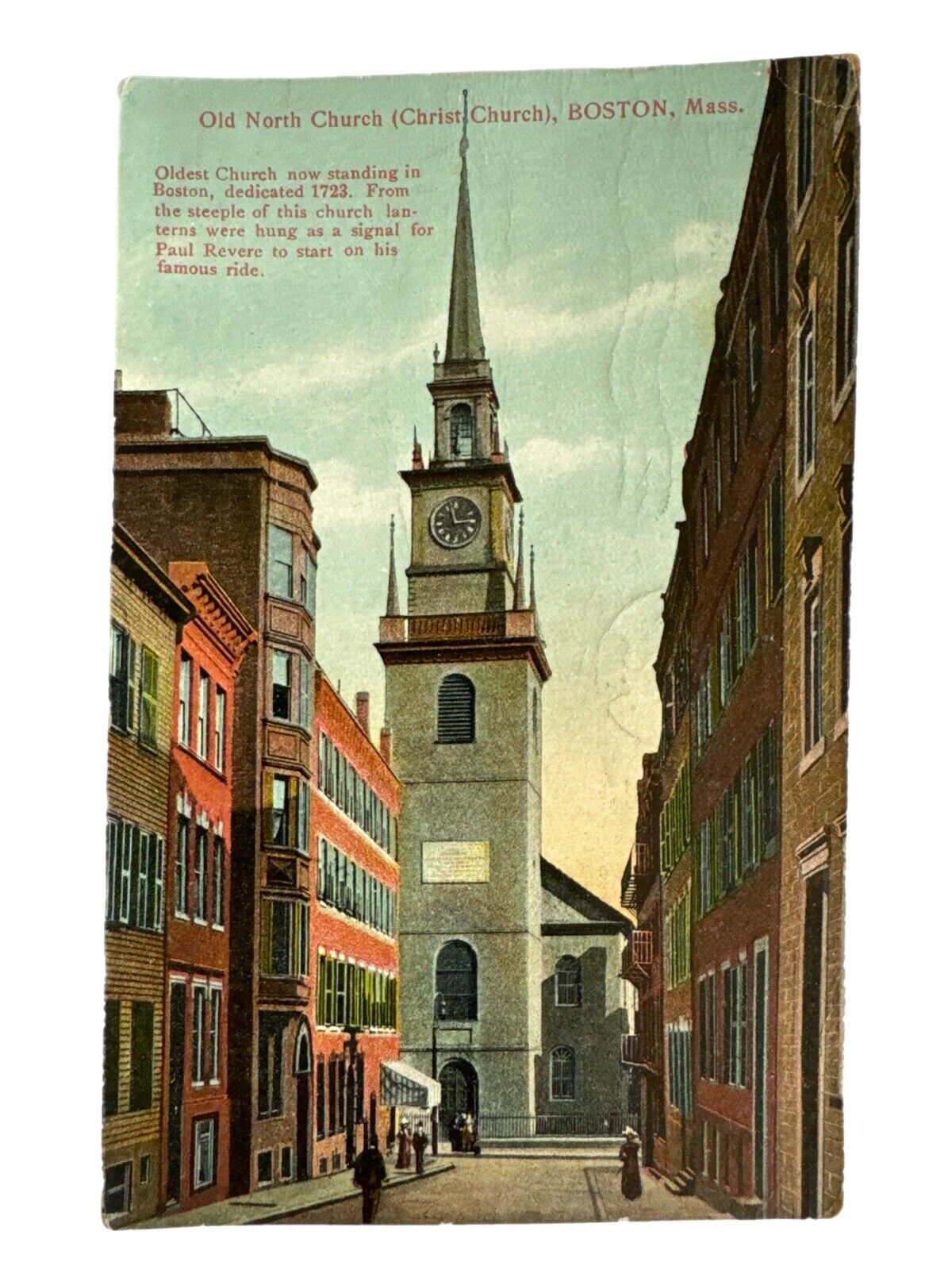 Antique 1910 Litho Ephemera Postcard North Church Boston Mass. Colored Reichner