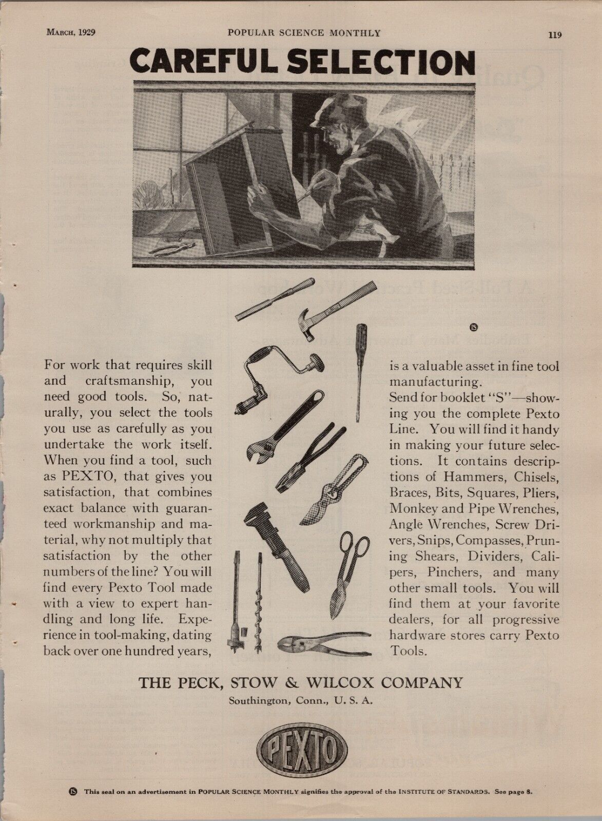 Original 1929 Pexto Tools Print Ad  \