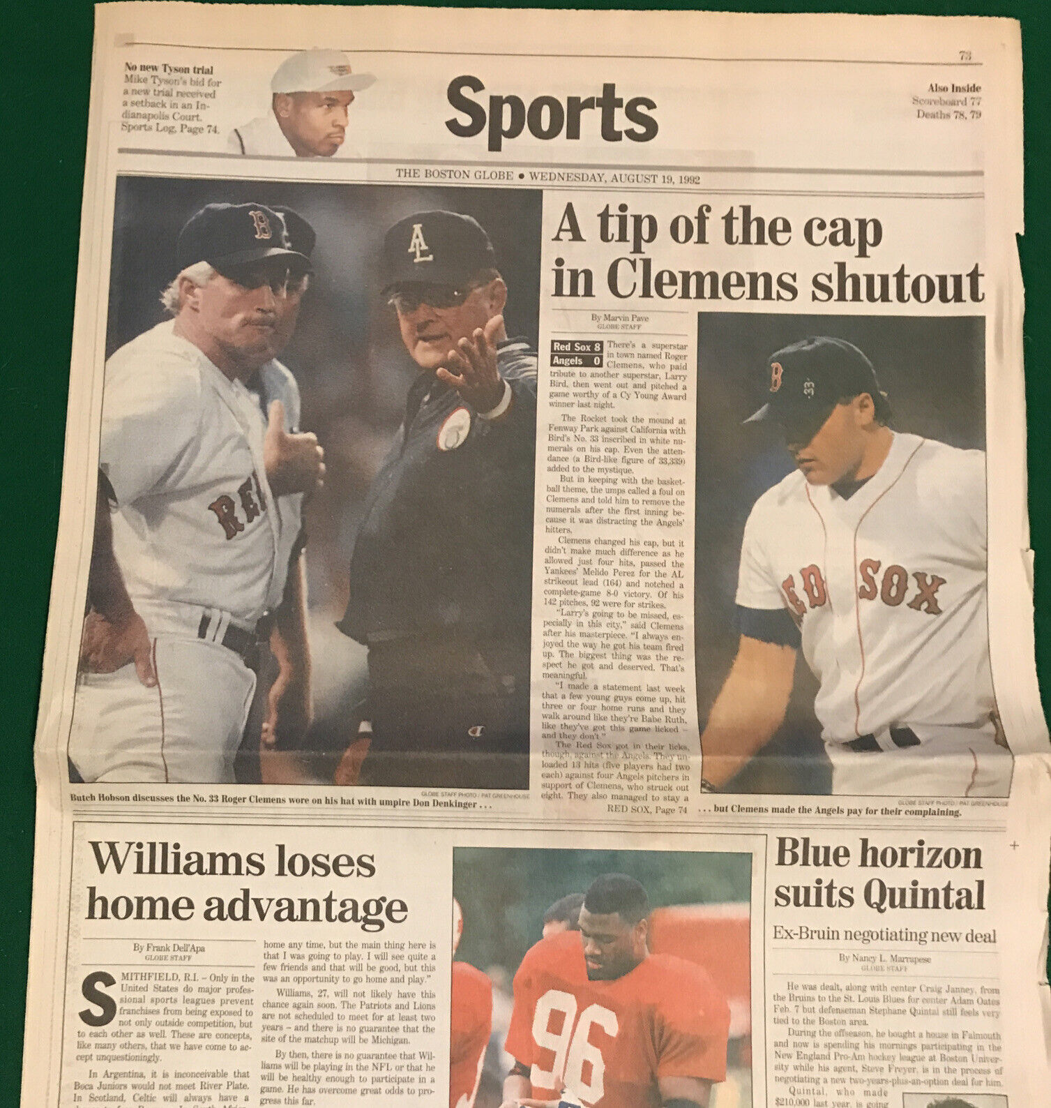 Vintage Newspaper- Roger Clemens- The Boston Globe Sports Section 8/19/92