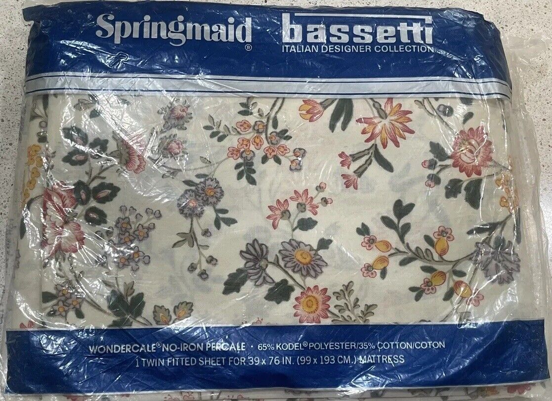 Vtg Springmaid Wondercale Fitted Sheet Bassetti Italian Collection NOS