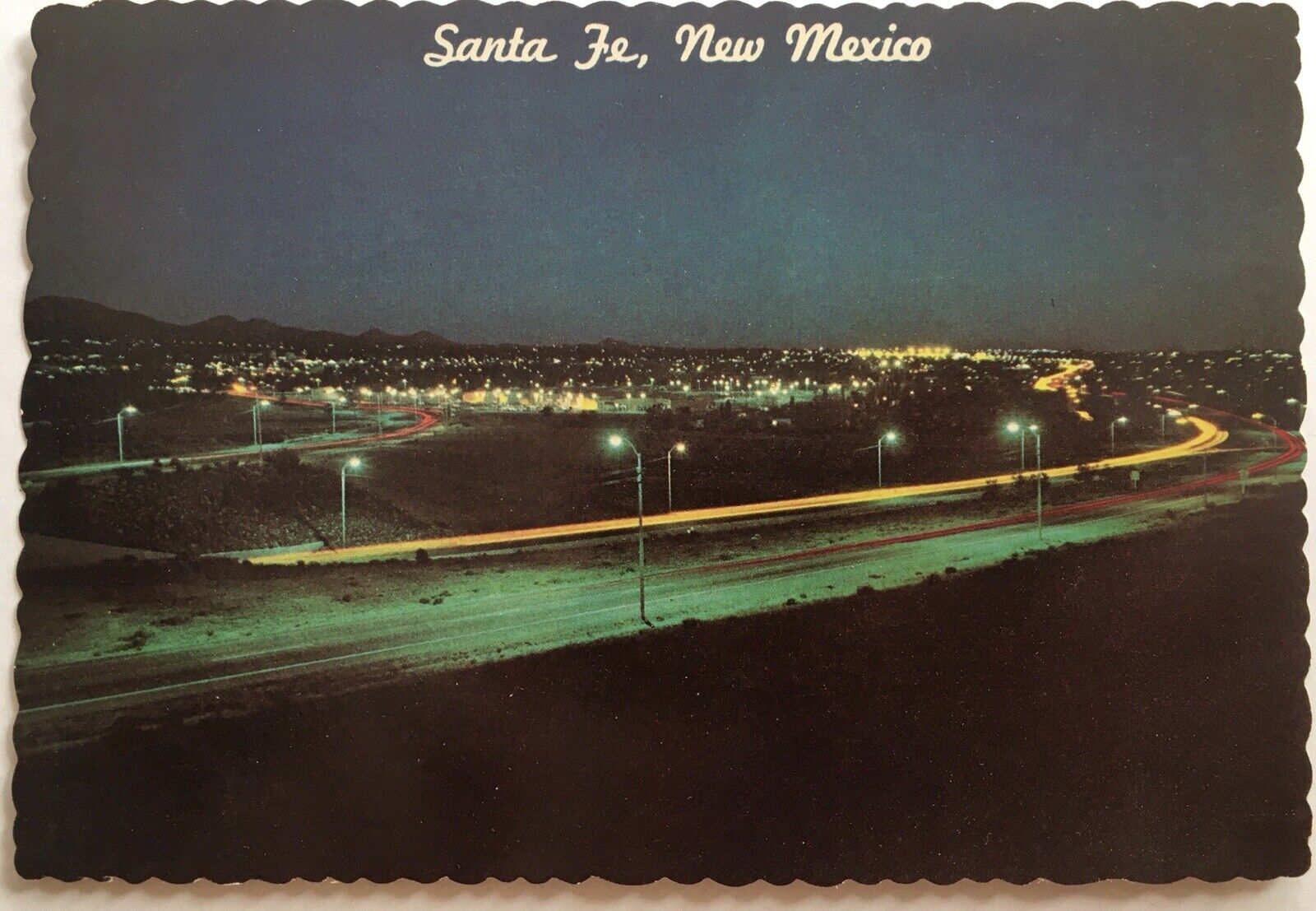 1974 Santa Fe New Mexico Postcard 5 13/16x3 31/32” Entering City I-25 Nightfall