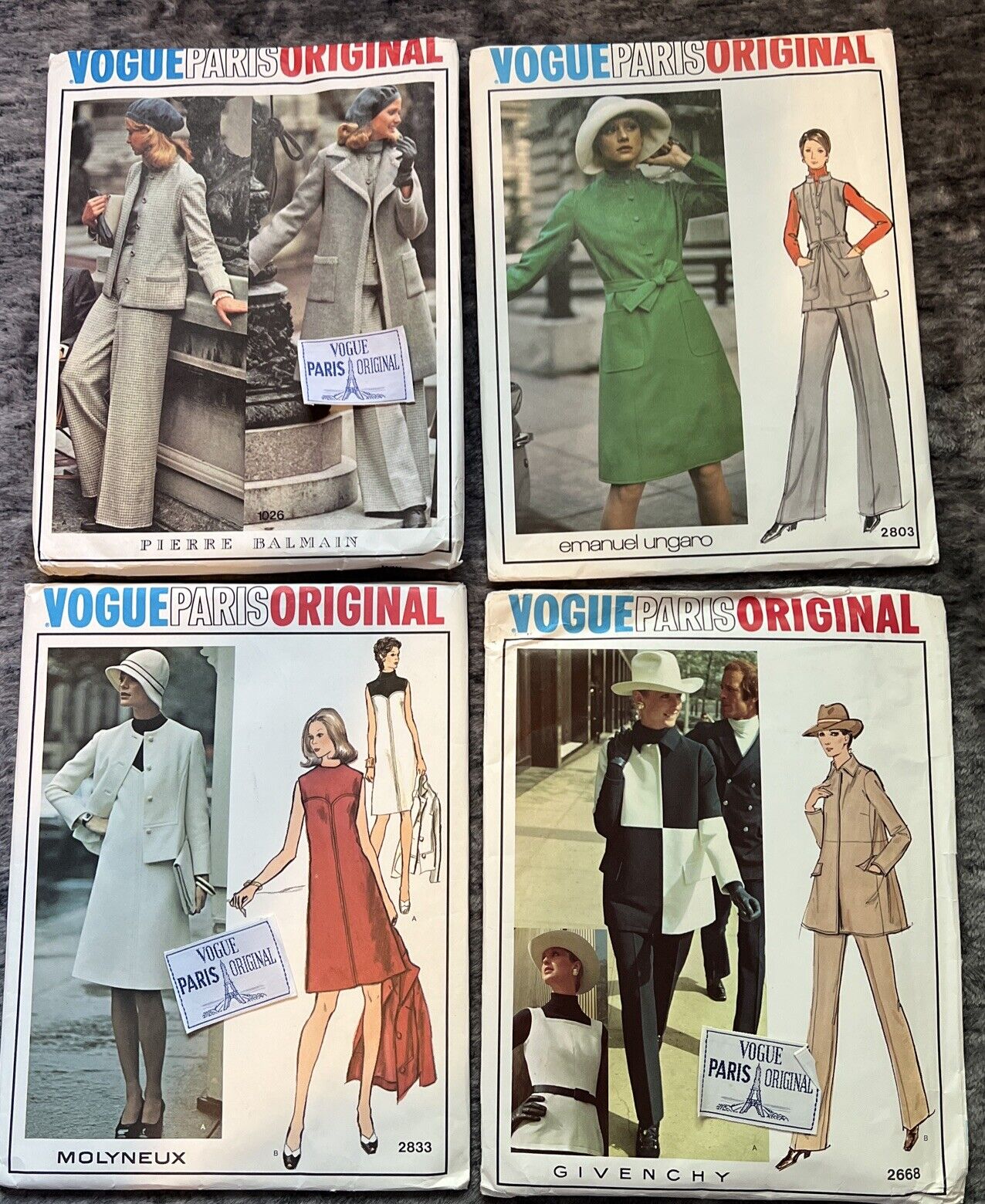 1970s LOT 4 VOGUE PARIS ORIGINAL Sewing Patterns GIVENCHY BALMAIN MOLYNEUX Sz 14