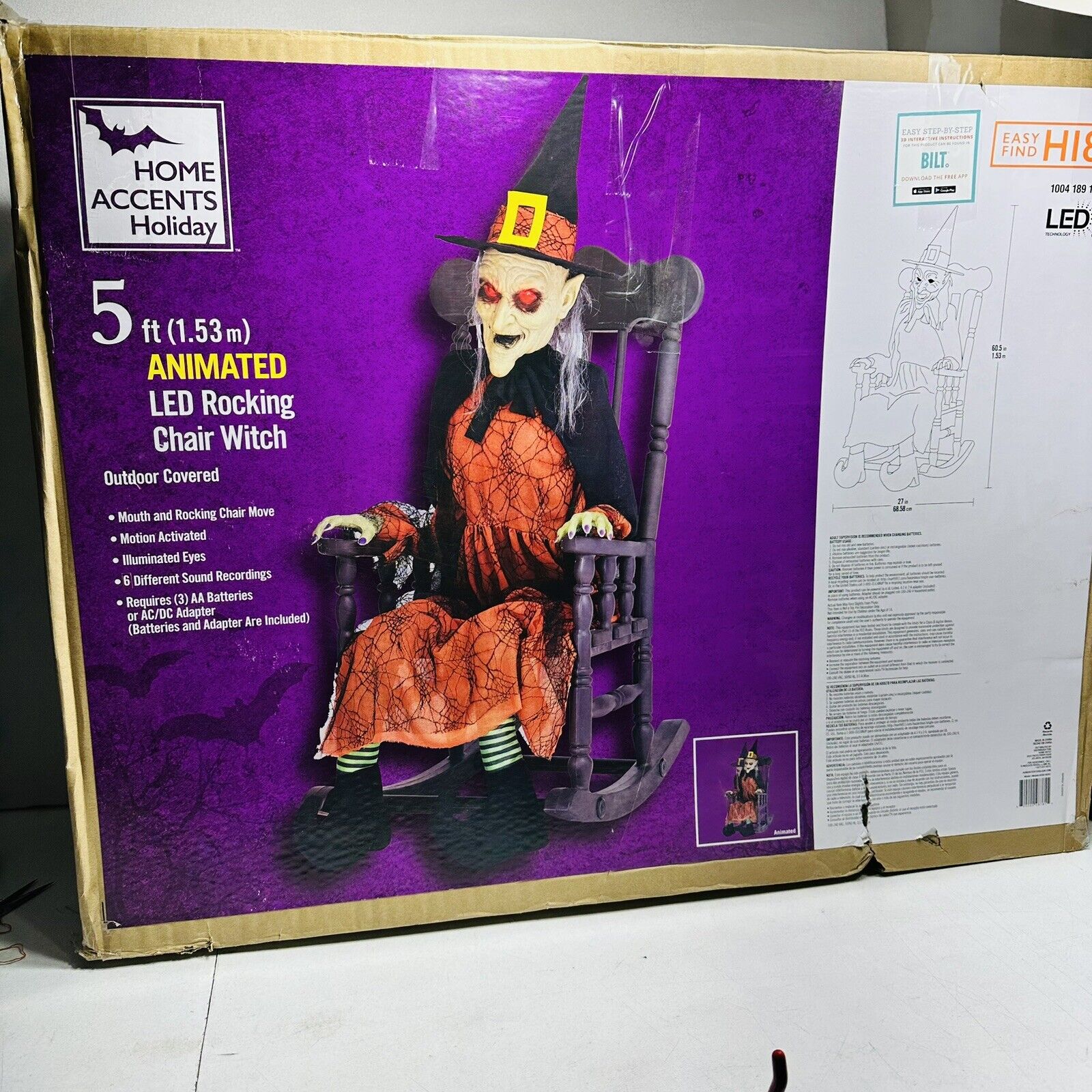 Home Accents Animated Witch In Rocking Chair 5ft LED Motion Activated Halloween