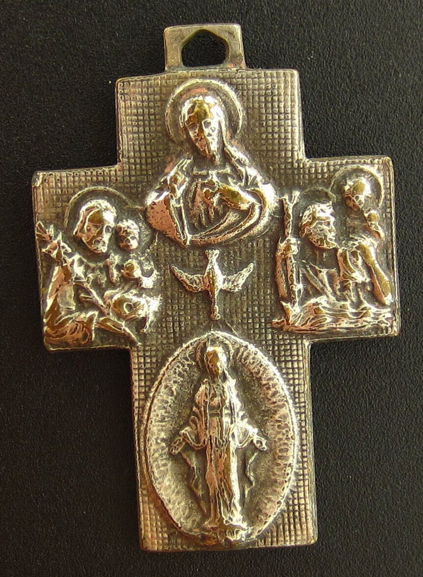 Vintage Four Way Cross Religious Holy Catholic Virgin Mary Jesus Christ