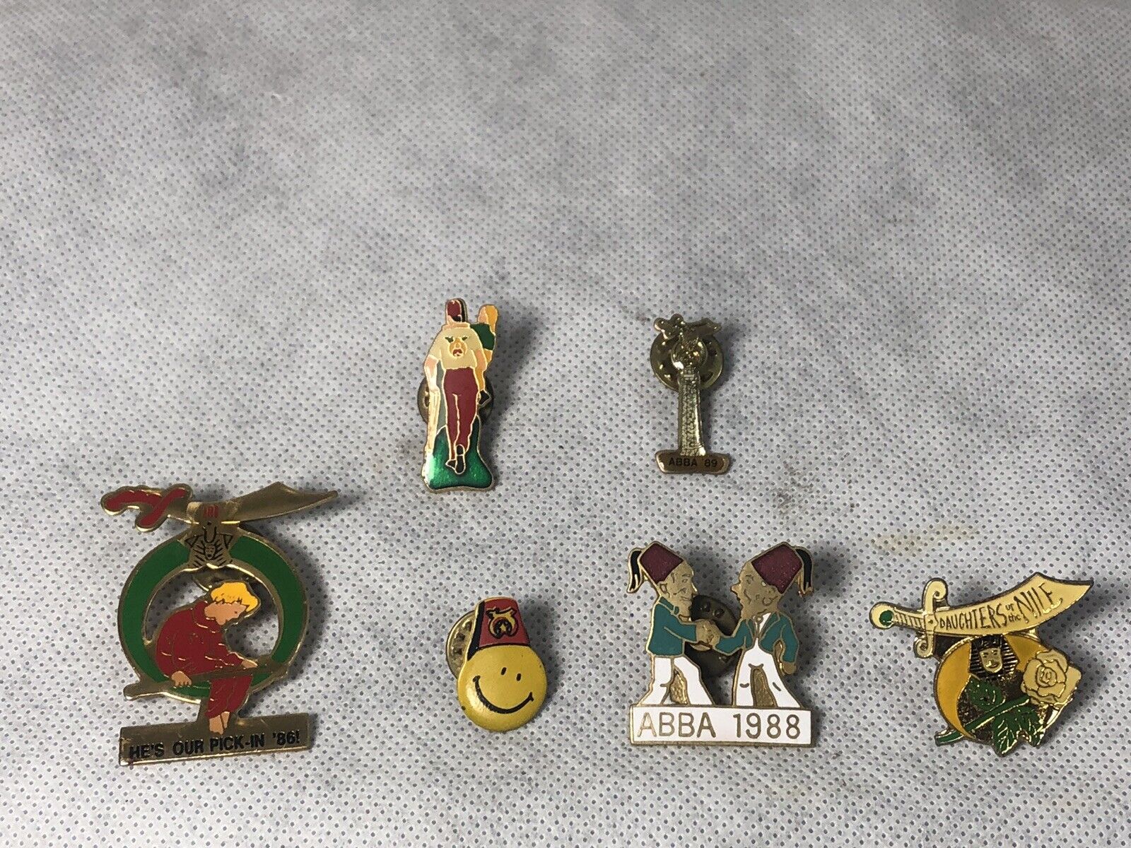 Vintage Lot Of 6 Shriners Lapel/Hat/Cap Pins ABBA  Daughters Of The Nile