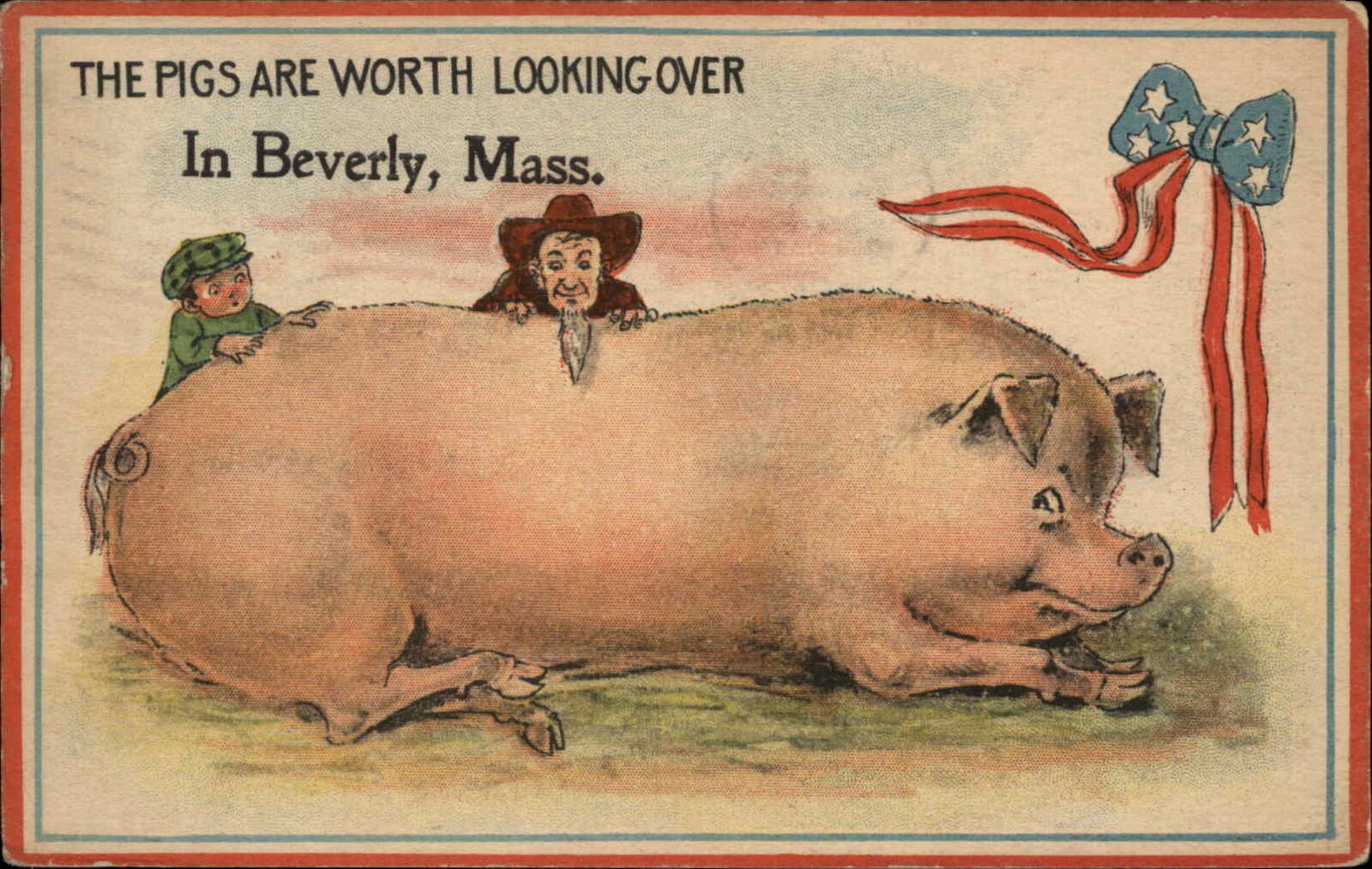 Beverly Massachusetts MA Exaggeration Farming Giant Pig c1910 Postcard