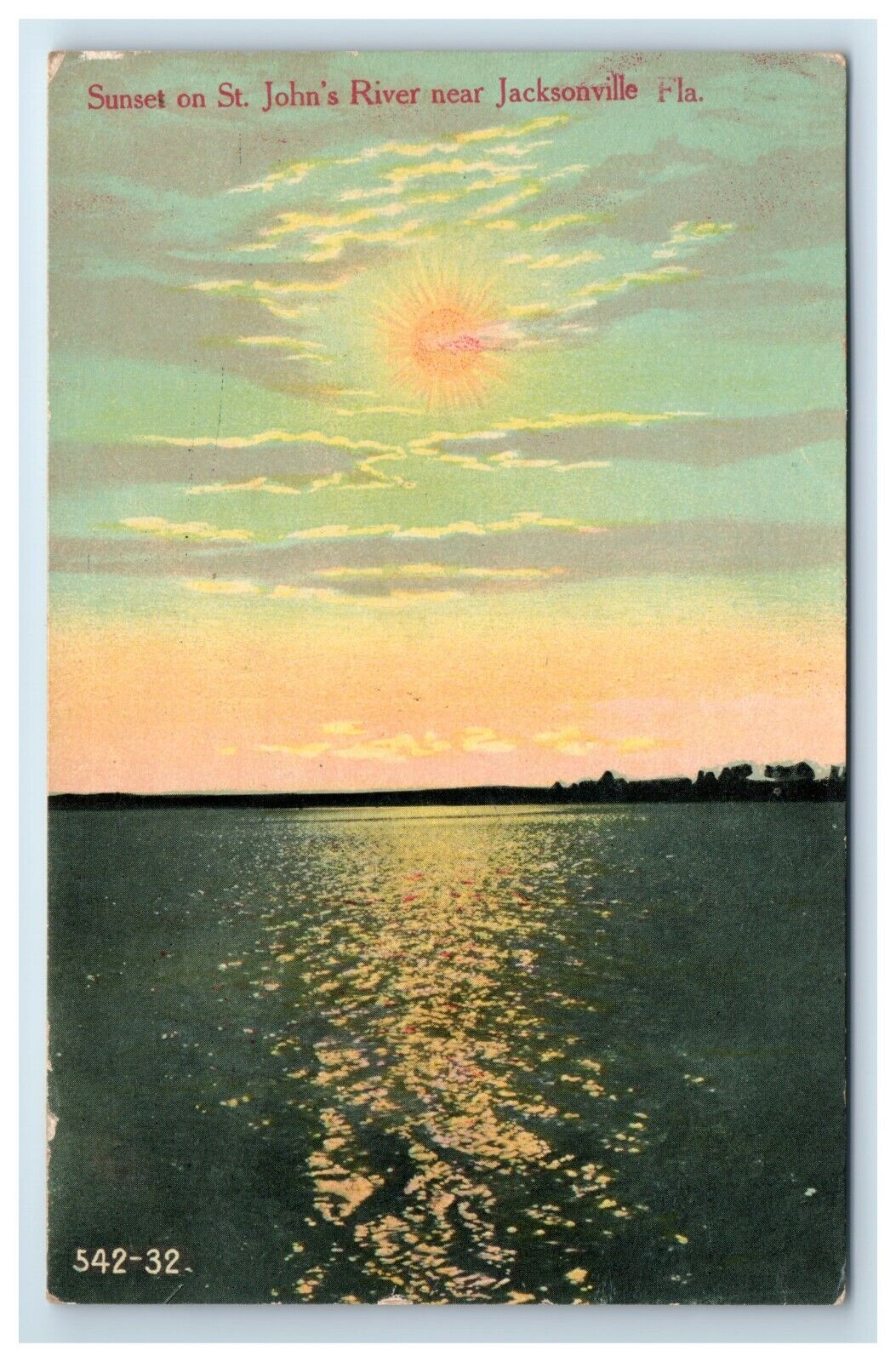 Postcard Sunset on St John\'s River near Jacksonville Florida Posted 1913