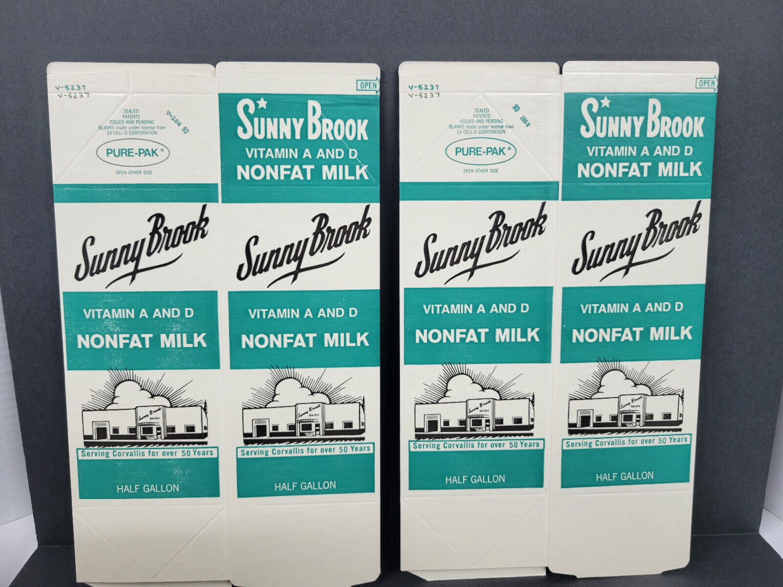 Vintage NOS - SUNNY BROOK DAIRY half gallon milk cartons Unused Corvallis OR