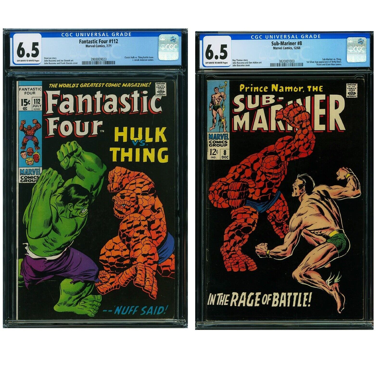 Fantastic Four 112 & Sub Mariner 8 CGC 6.5 pair Classic Black Covers