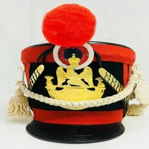 New French Napoleonic Shako Helmet with Red Plume Leather helmet gift
