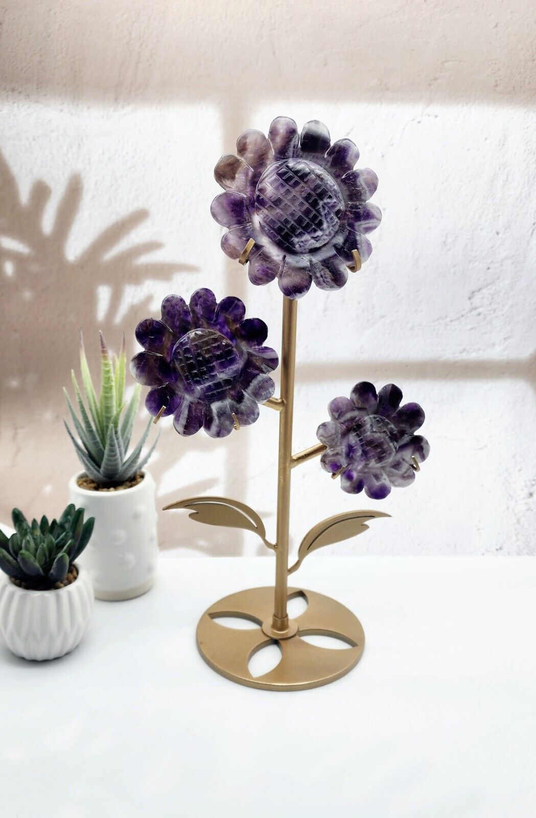 Dream Amethyst Hand Carved Sunflower Bouquet With Custom Stand, Crystal Energy 