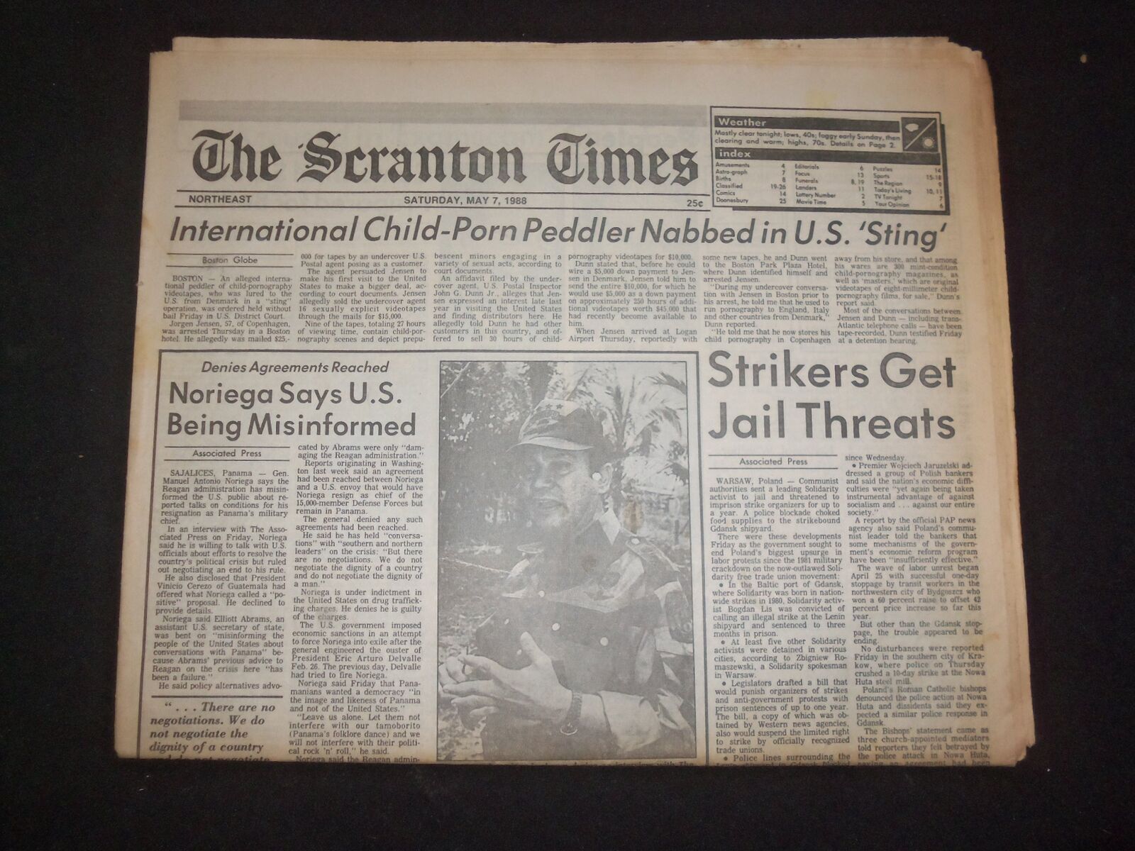 1988 MAY 7 THE SCRANTON TIMES NEWSPAPER -NORIEGA SAYS U.S. MISINFORMED - NP 8327