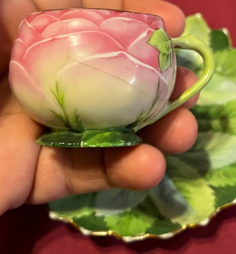 Antique Porcelain Carlsbad Carl Knoll German Pink Rose Tea Cup and & Saucer Set