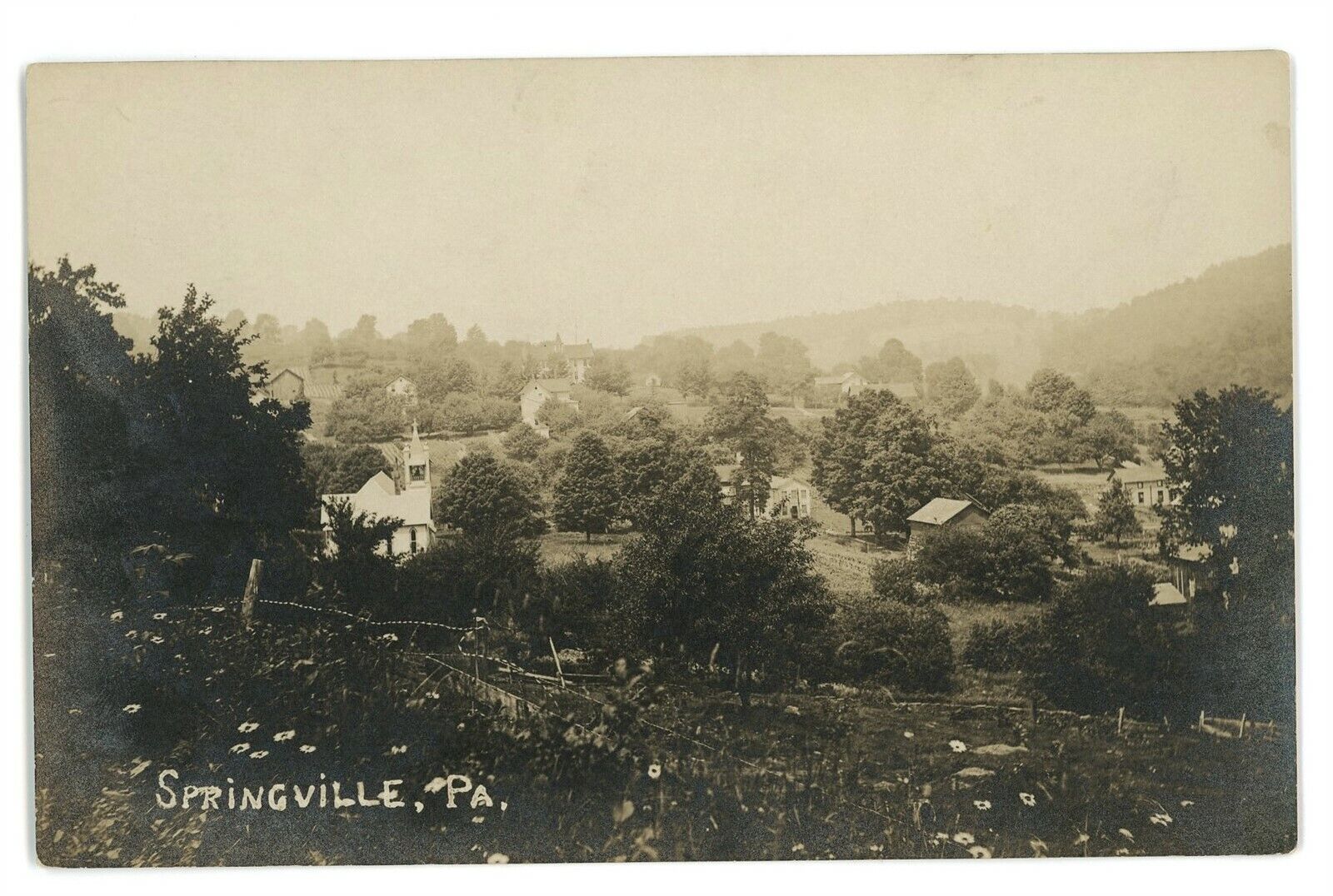 RPPC Aerial View of SPRINGVILLE PA Susquehanna County Real Photo Postcard