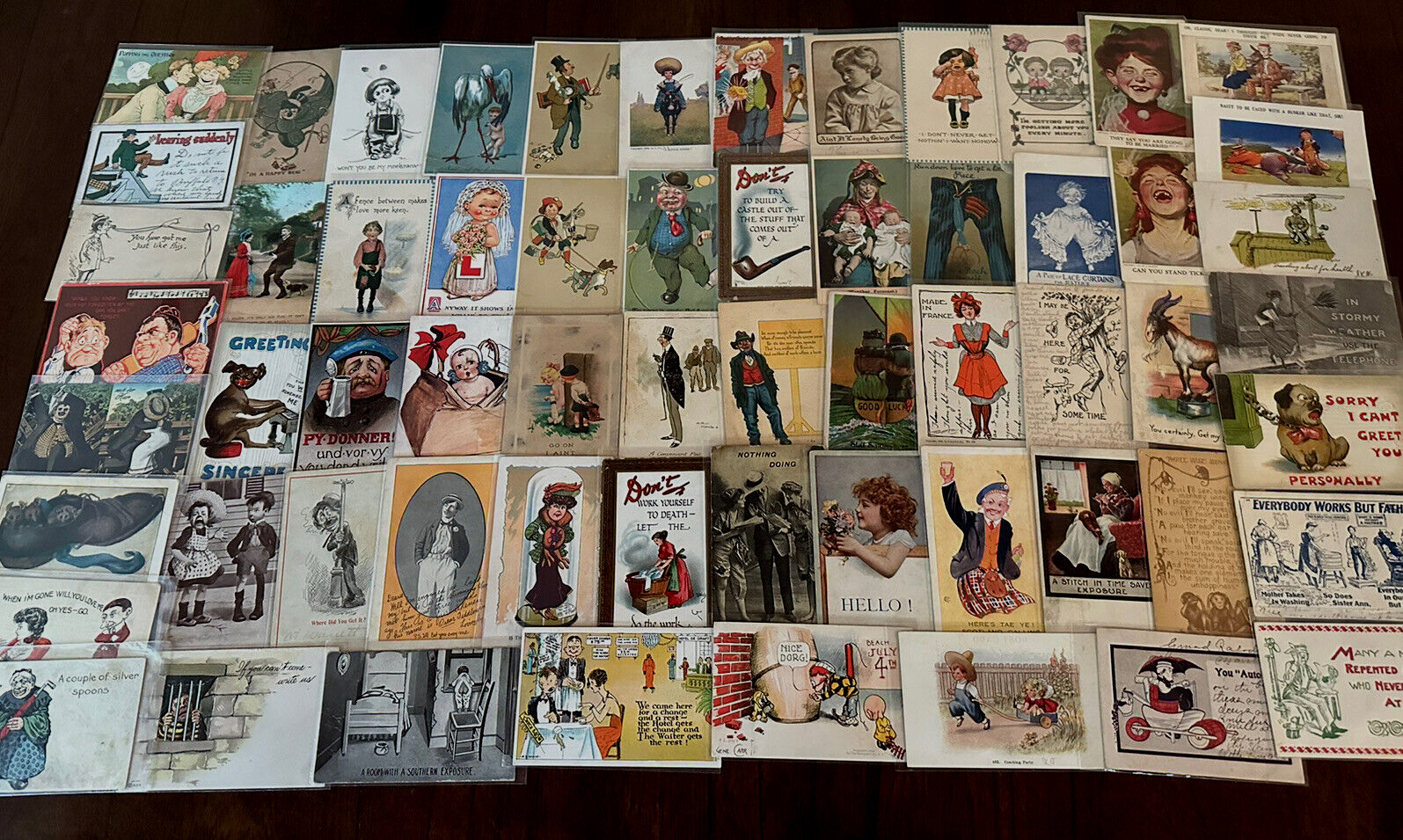 Big~LOT OF 85 Old~COMIC  funny~HUMOR Antique 1900s~POSTCARDS-All In Sleeves-f832