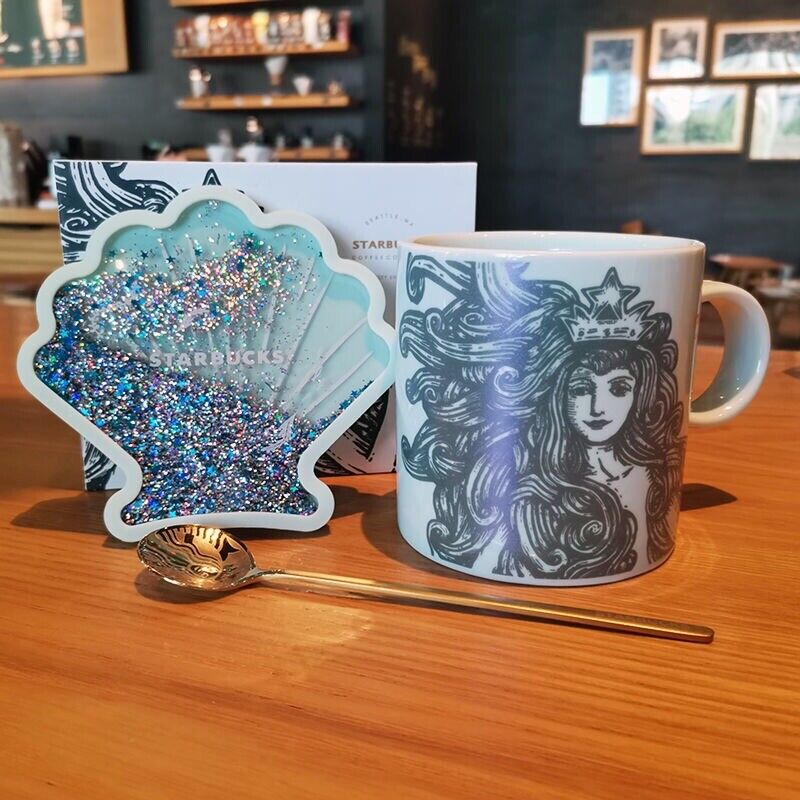 2022 Starbucks Sea Goddess Mermaid Coffee Mug Cup 16oz With Shell Coaster Spoon