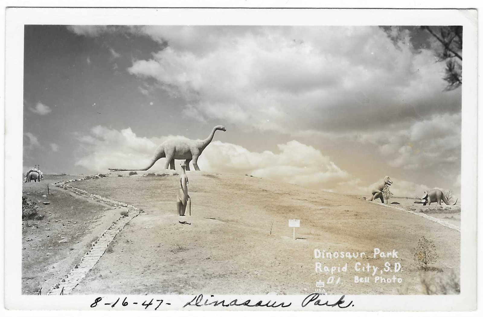 Vintage Postcard Dinosaur Park Rapid City, SD  RPPC D1 Bell Photo UNP