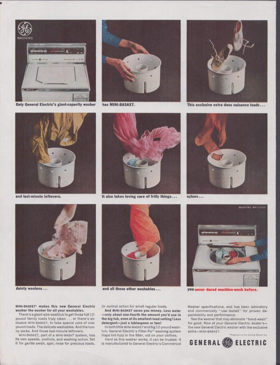 1964 Print Ad General Electric Giant Capacity Washer Min Basket All Washables