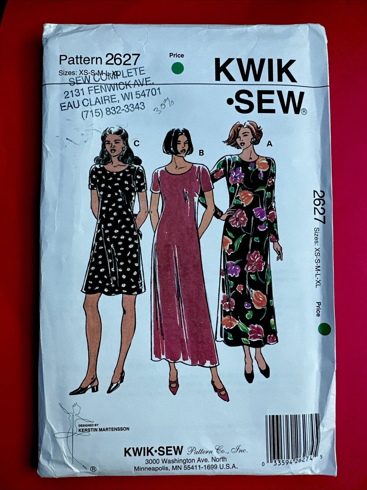 Misses Dress Sewing Pattern Kwik Sew 2627 XS Small Medium Large XL UNCUT Sealed