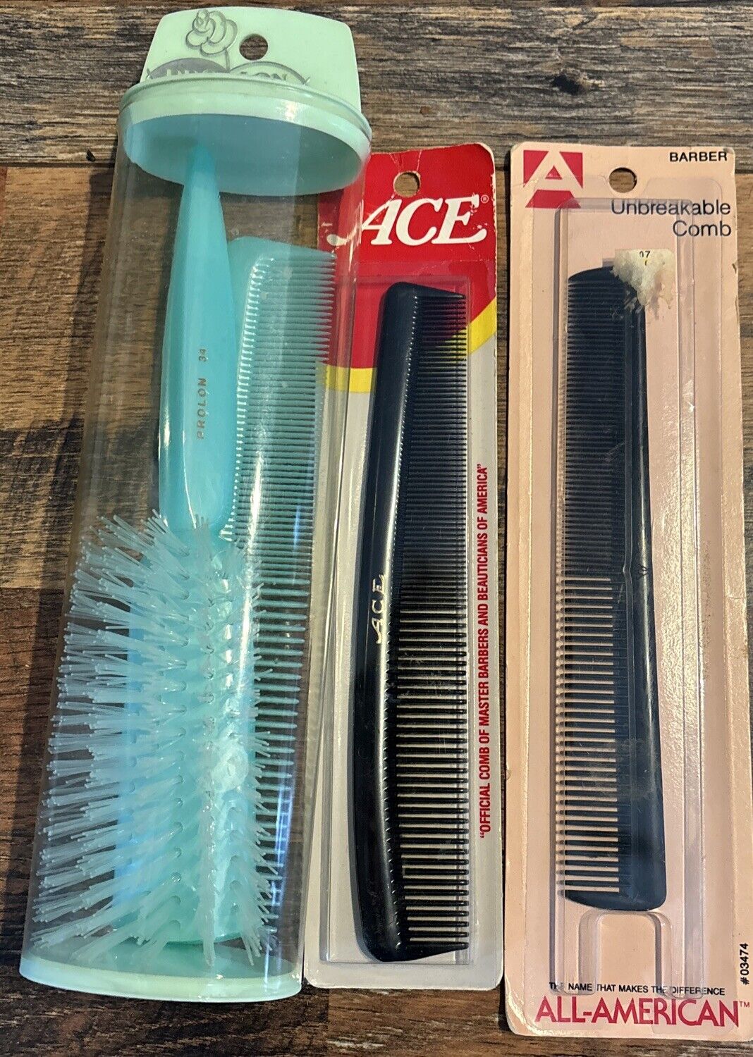 Vintage Pro Lon Brush Comb Ace All American NOS DEADSTOCK BLACK Baby Light Blue