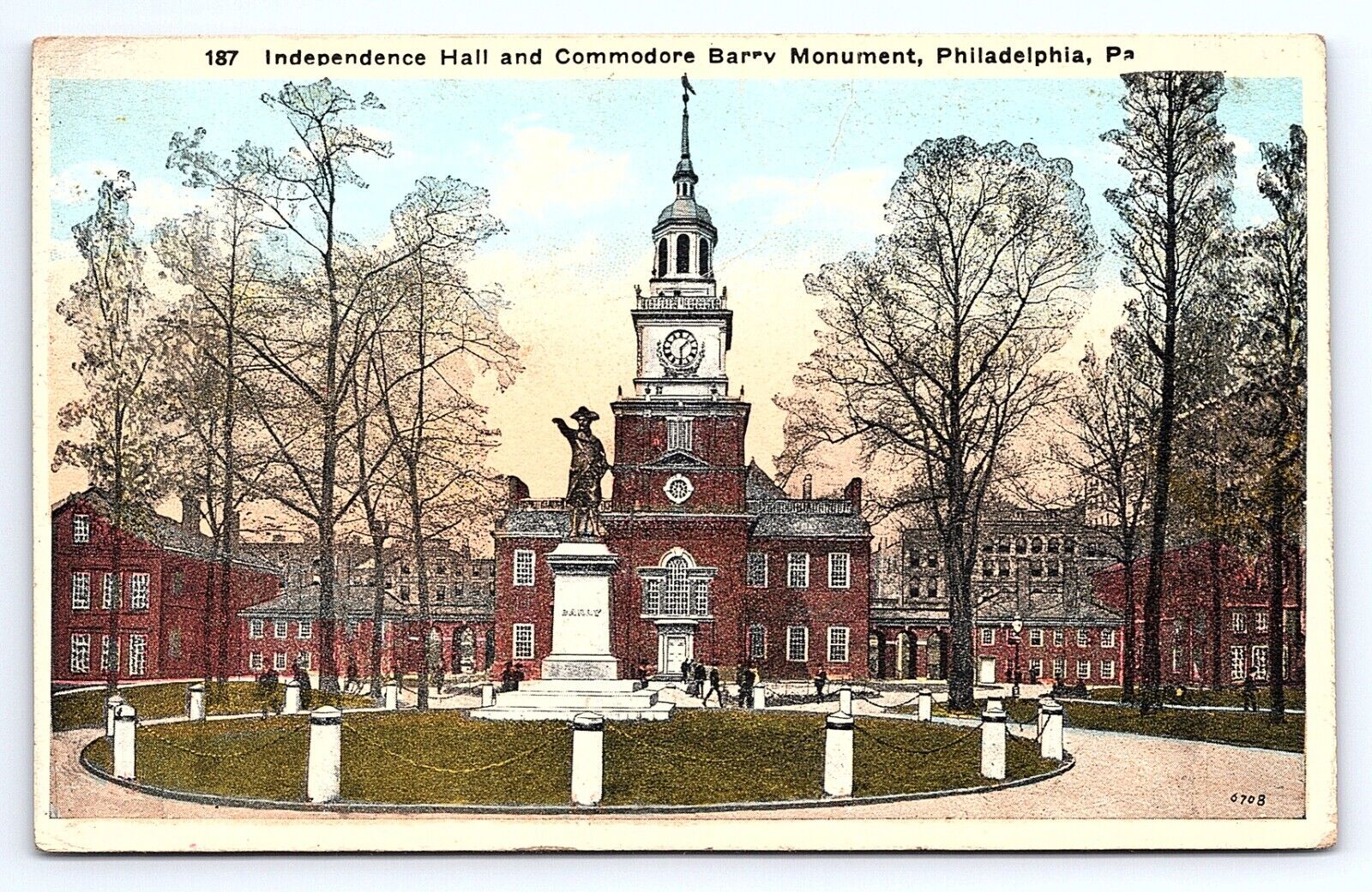 Postcard Independence Hall, Commodore Barry Monument Philadelphia Pennsylvania