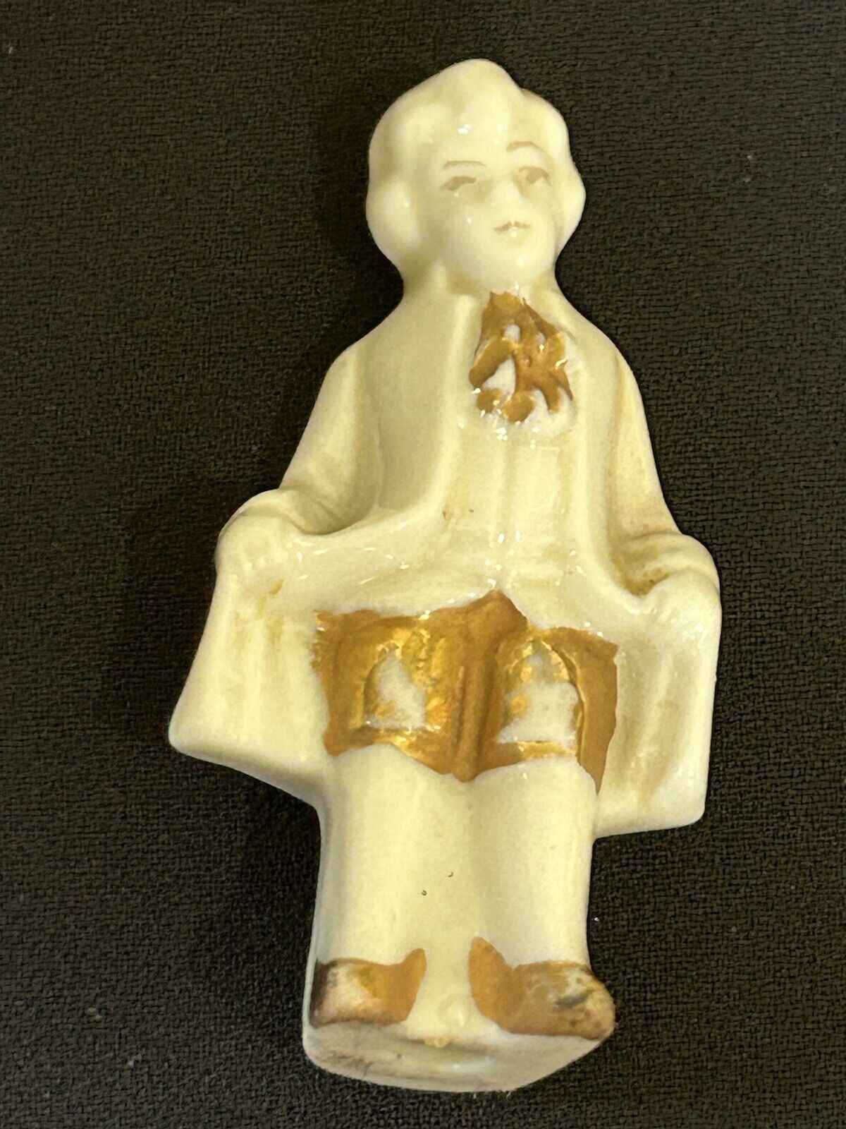 White Porcelain Gold Edged Miniature Victorian  Boy Antique Figurine Numbered