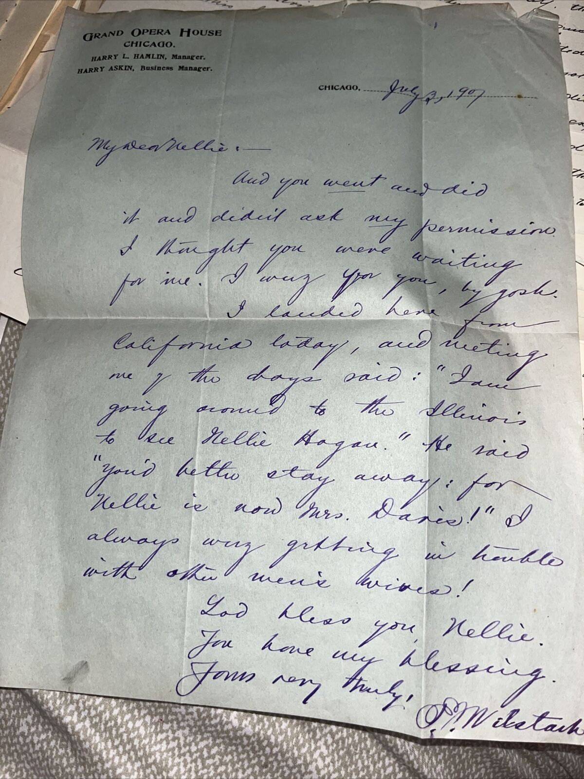 Antique Famous Author Playwright Paul Wilstach Letter: Grand Opera House Chicago