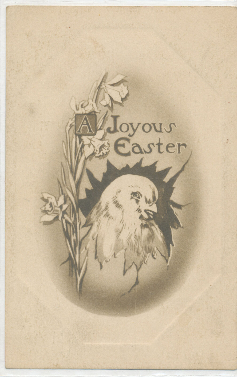 JOYOUS EASTER - Postcard - CHICK INSIDE EGG - 1911