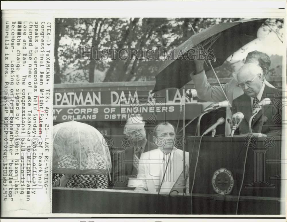 1974 Press Photo Wright Patman speaks at Texarkana, Texas ceremonies.