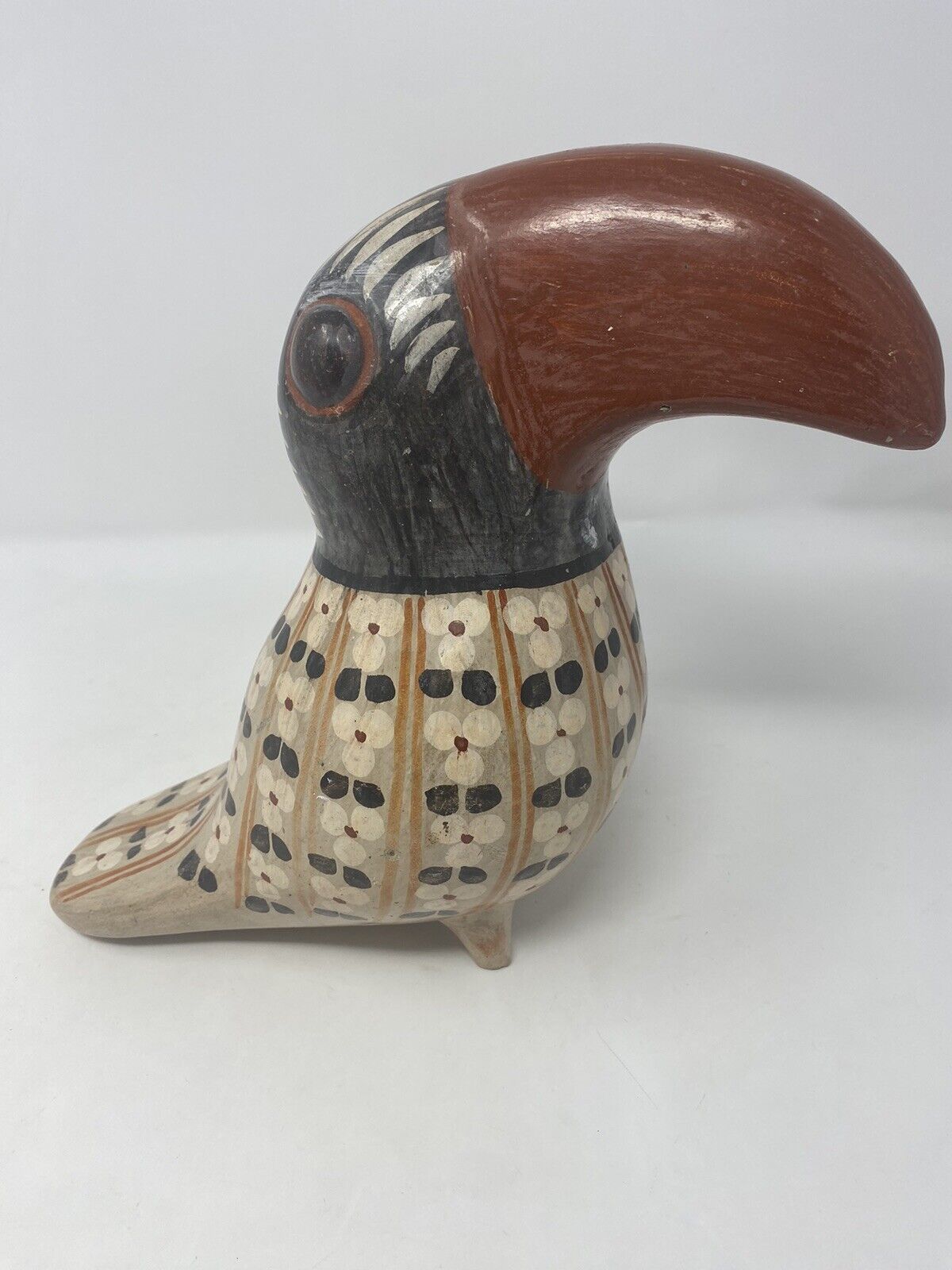 Vintage Tonala Toucan Mexican Folk Art Figurine Made in Mexico Clay Bird 7\