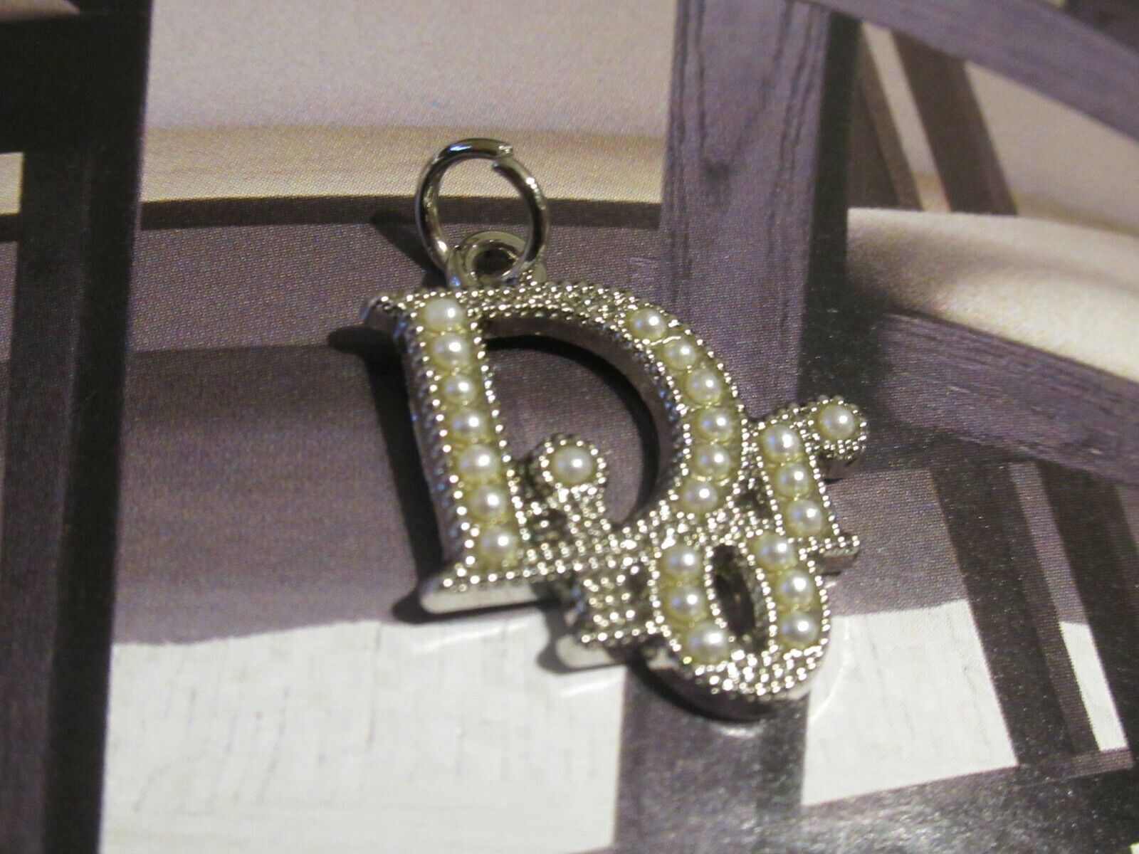 DIOR ZIP PULL   21x23 MM silver tone,  faux pearls THIS IS FOR 1
