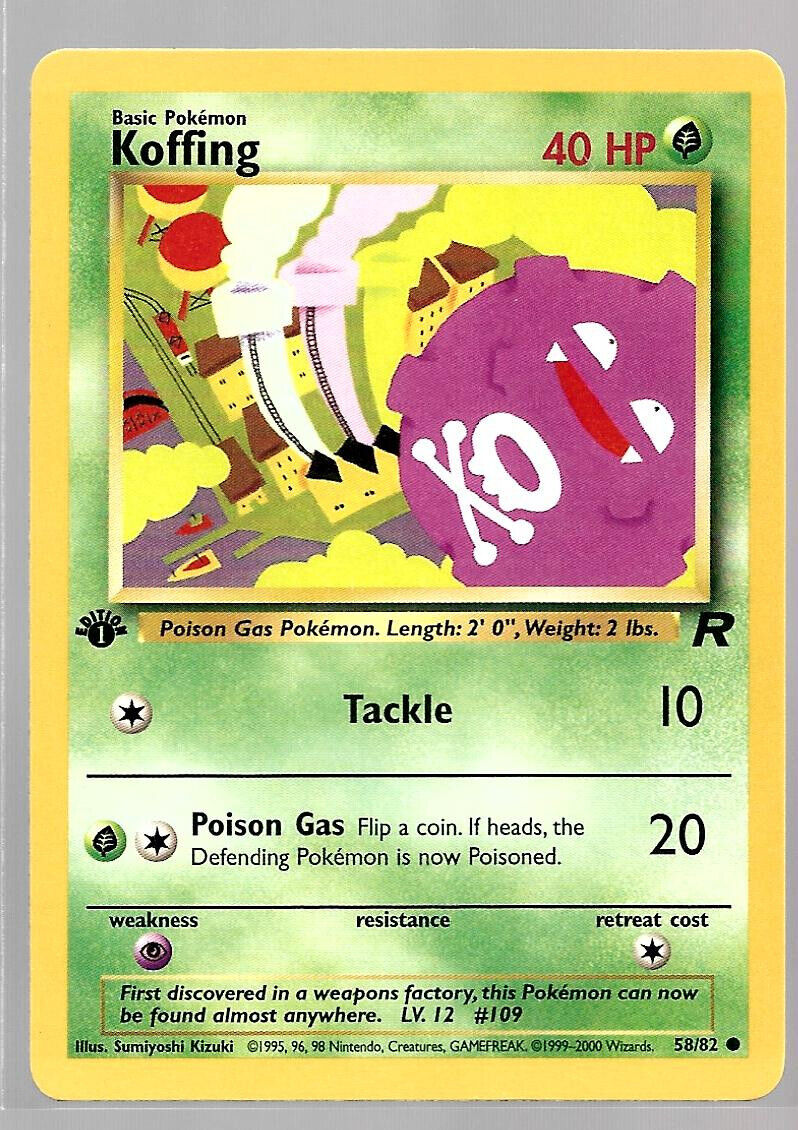 Koffing 1st Edition 58/82 Team Rocket Pokemon Card NM