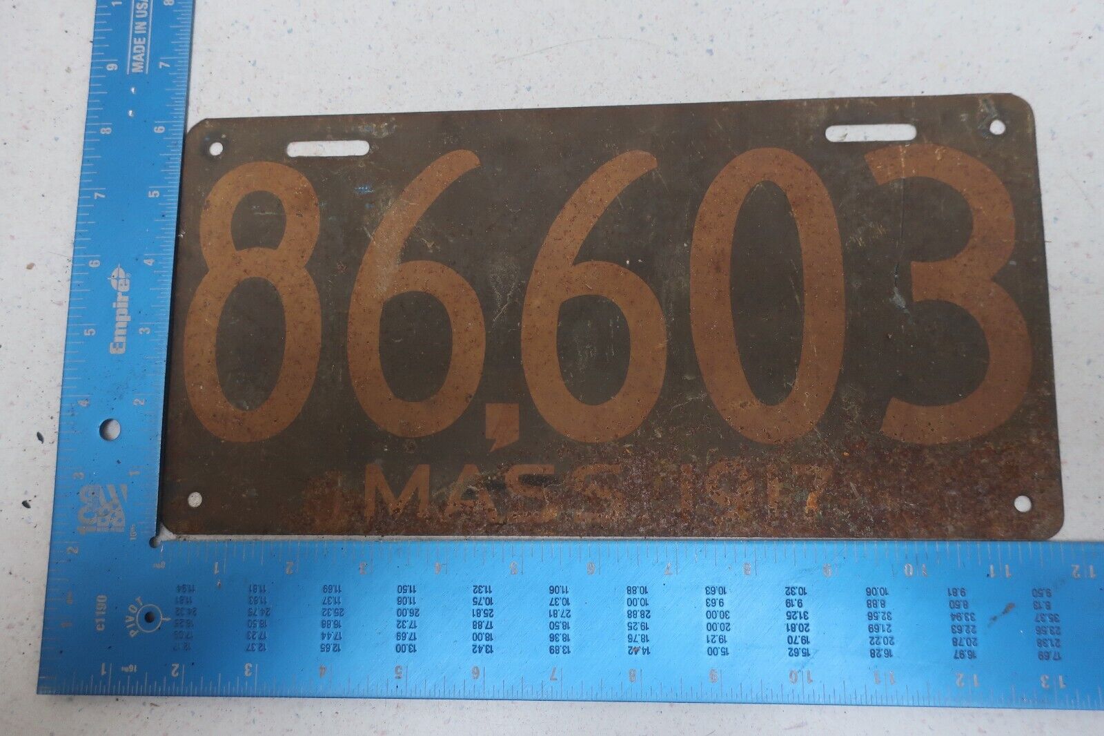 Massachusetts License Plate Tag 1917 17 MA 86603