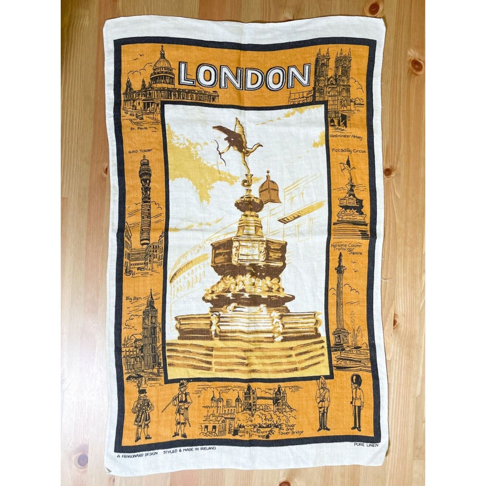 Vintage 70s/80s London Monument Linen Tea Towel Fragonard Design Made in Ireland