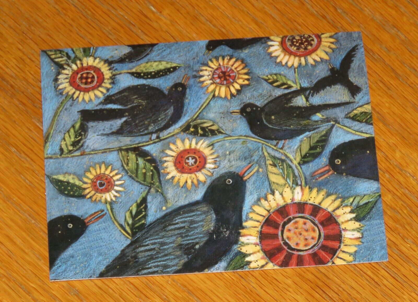 Susan Winget Art - Sunflower Crows - 2004 Lang Primitives Note Cards 4ct