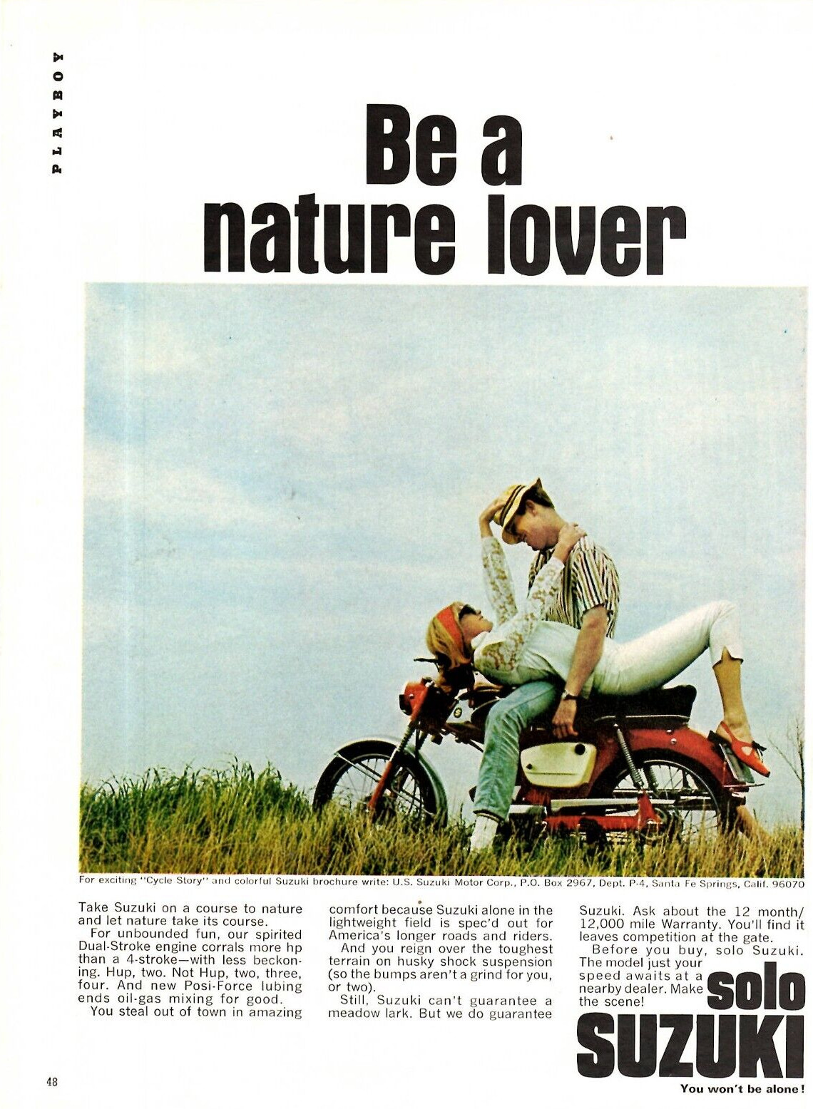 1967 Print Ad Suziki Motorcycle Dual Stroke 4-stroke Be a nature lover Couple