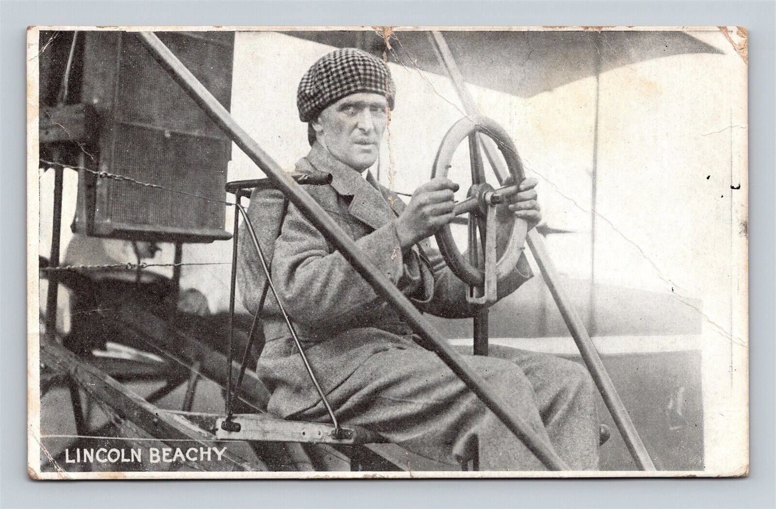 1911 Postcard Aviator Lincoln Beachy Posed In Airplane