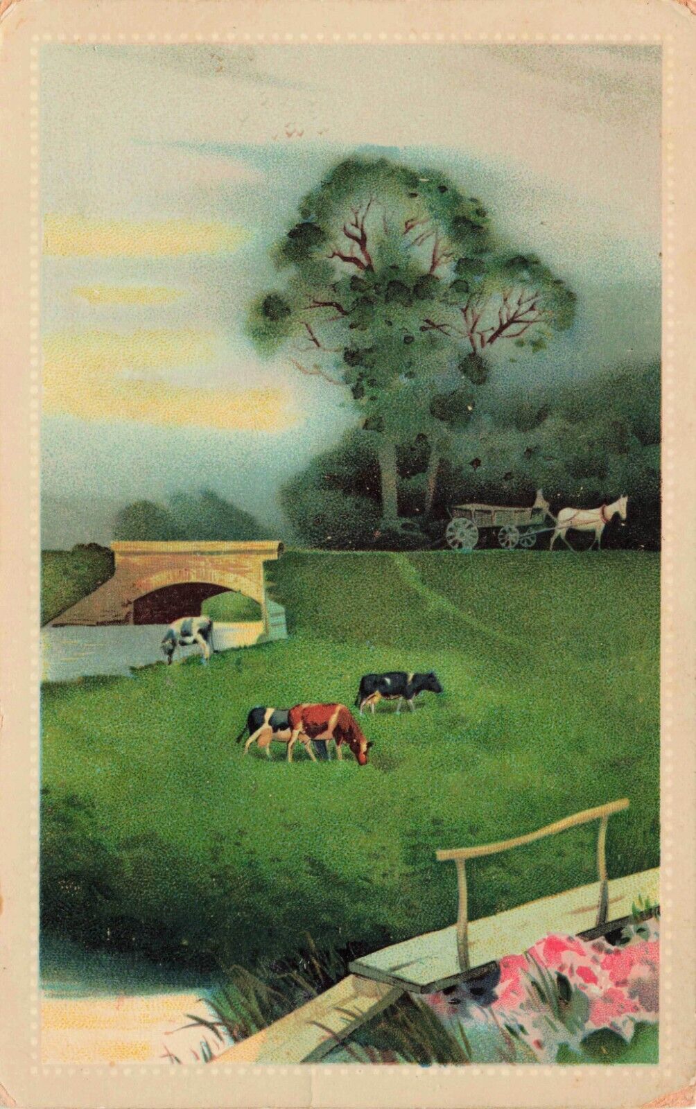 Cattle in Meadow Vintage PC Posted 1910 Henri Rousseau(?)
