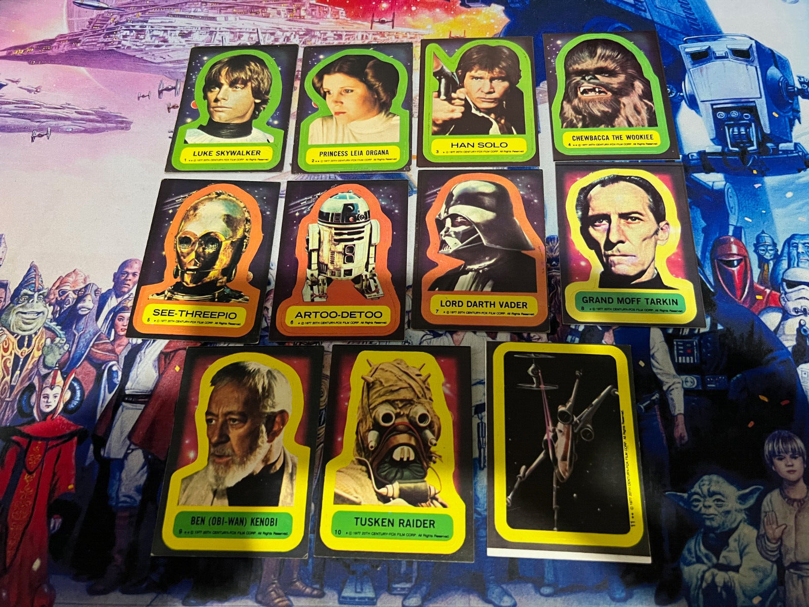 Star Wars - (BLUE) Series 1  - Complete 11 Card Sticker SET - 1977 Topps