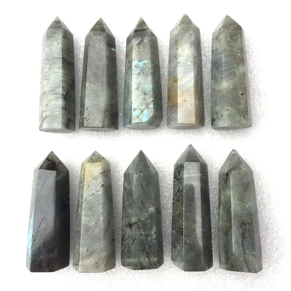 10pcs Lot 2''+  Faced Labradorite Moonstone Quartz Crystal Point Healing Wand