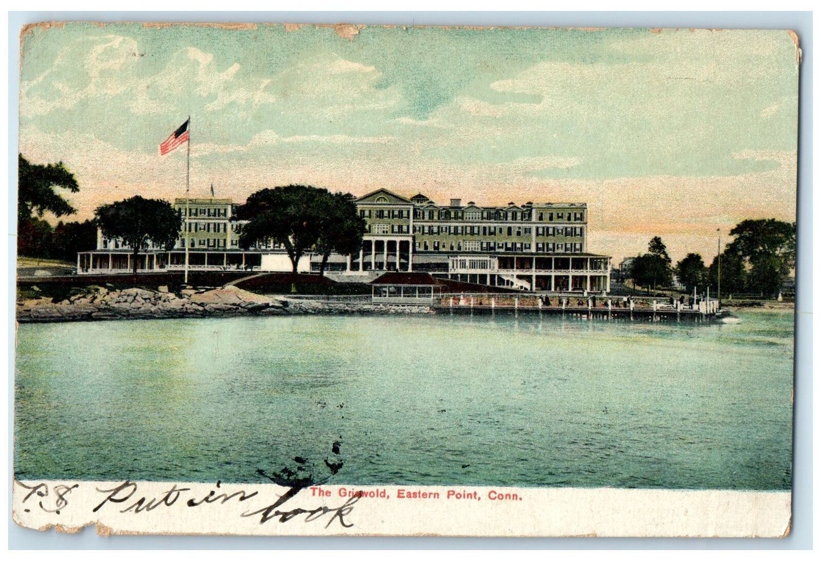 1907 The Grisworld Exterior Eastern Point Connecticut CT Posted Flag Postcard
