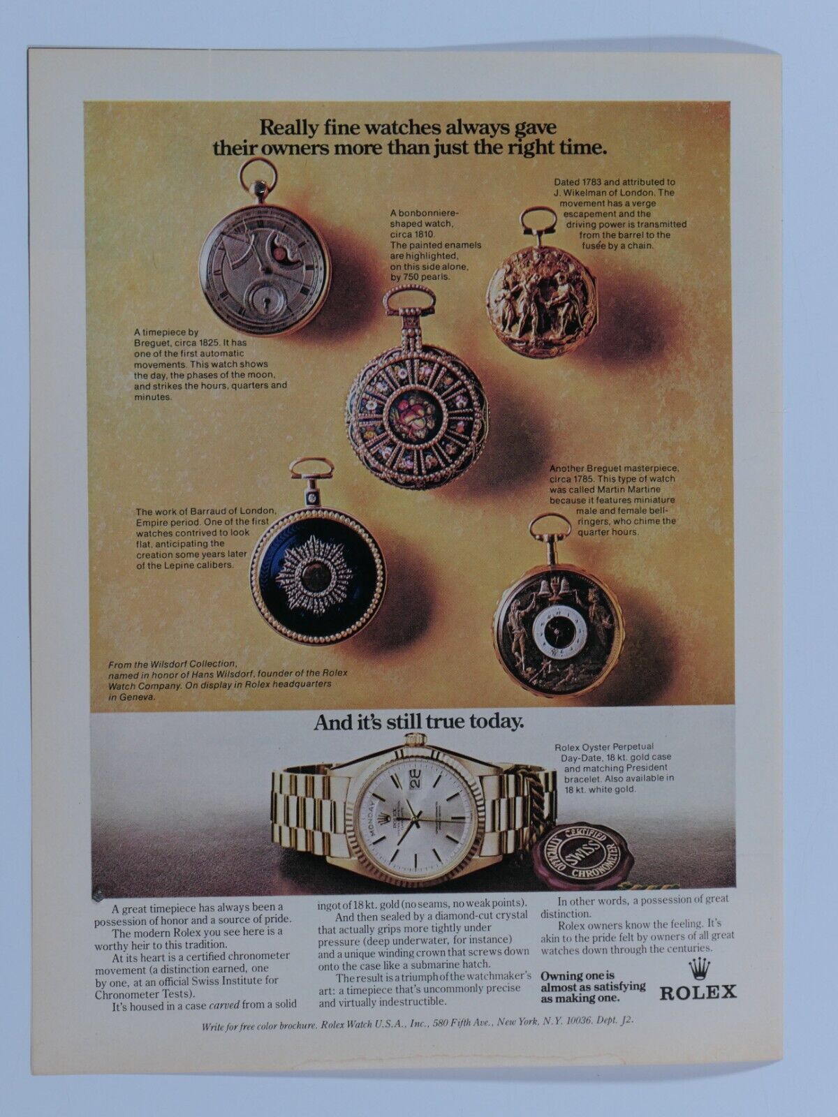 Rolex Vintage 1973 Really Fine Watches From Past Original Print Ad 8.5 x 11\
