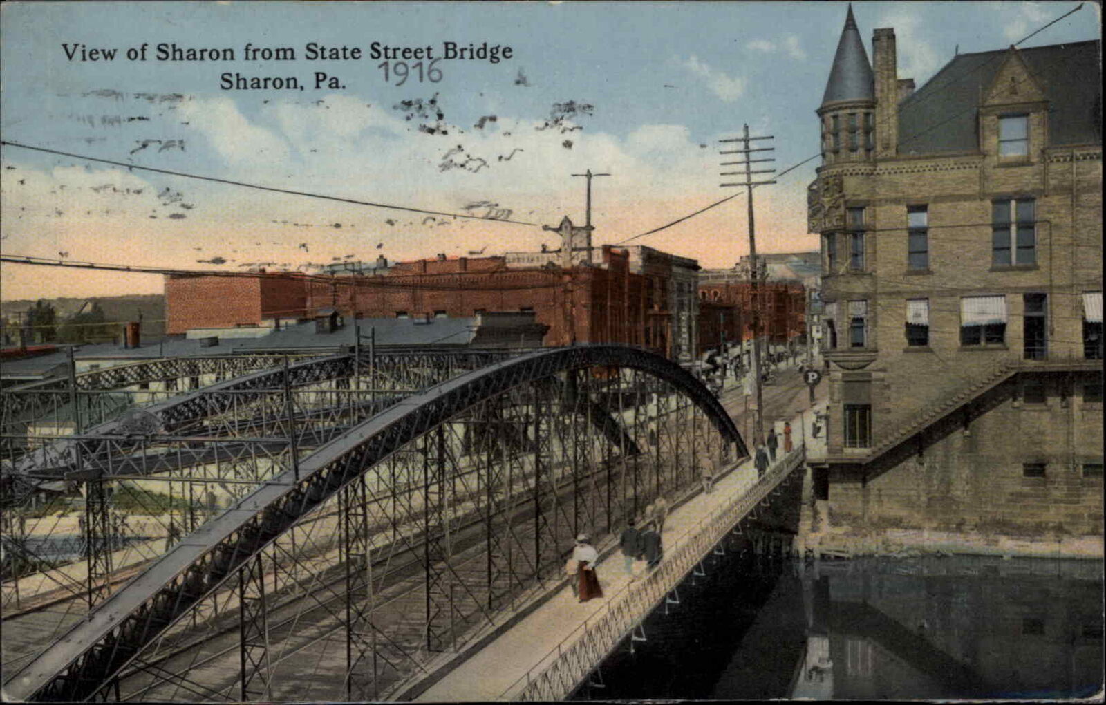 Sharon Pennsylvania PA Street Scene Bridge c1910s Postcard