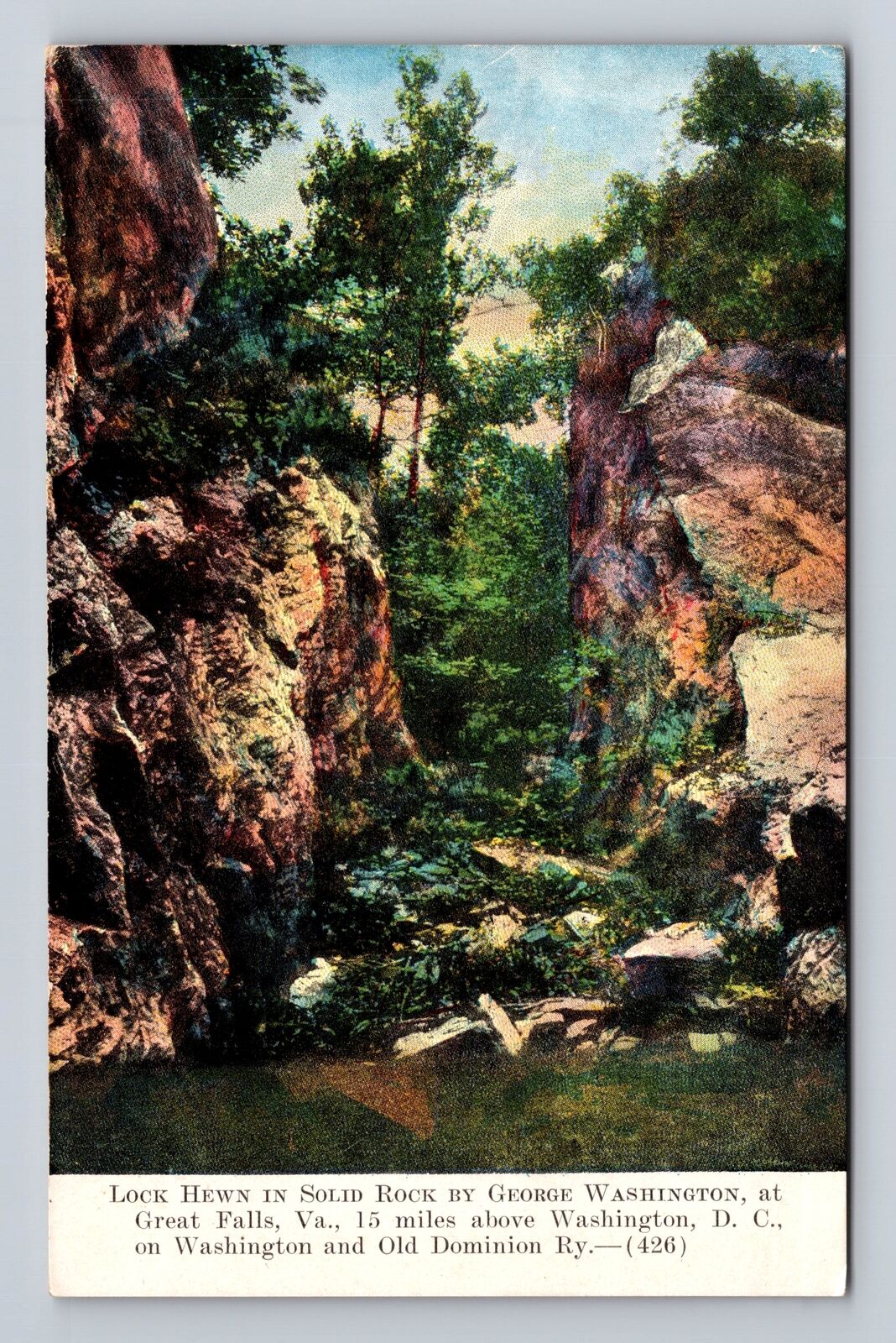 Great Falls VA- Virginia, Lock Hewn In Solid Rock, Antique, Vintage Postcard