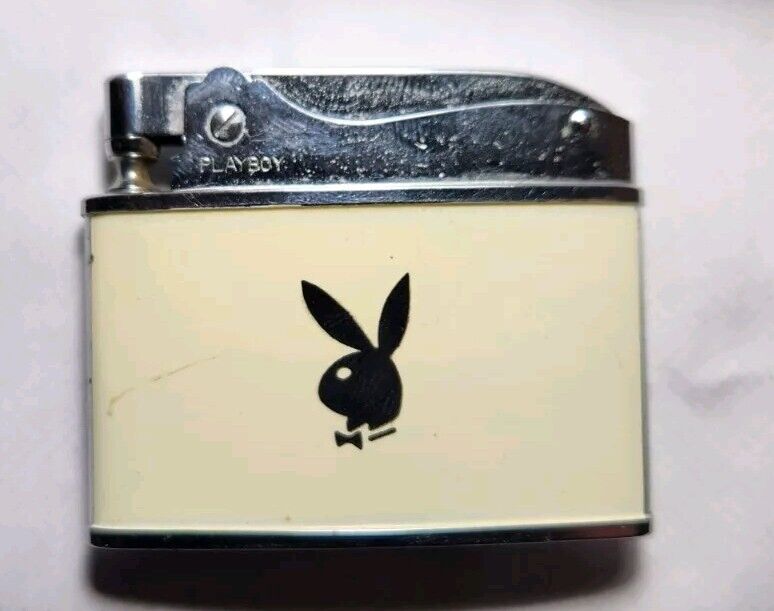 Vintage-RARE WHITE- Playboy Bunny Ears flat advertising lighter Made In Japan