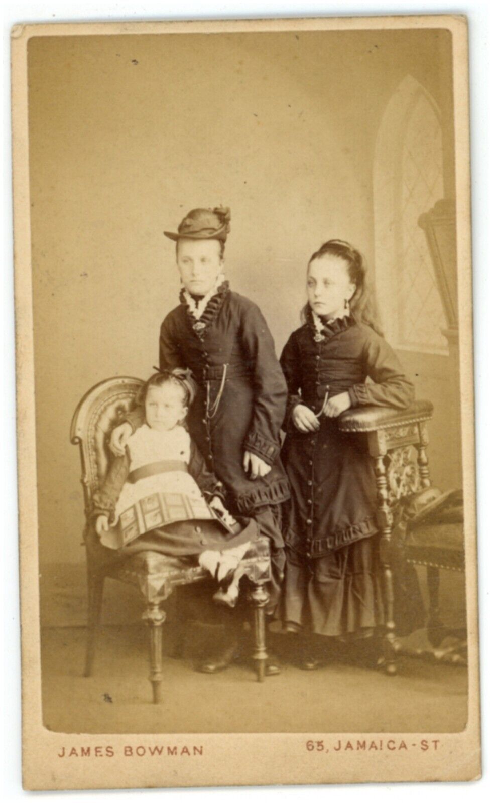 Antique CDV Circa 1870\'S Three Stunning Very Fancy Young Girls Glasgow Scotland