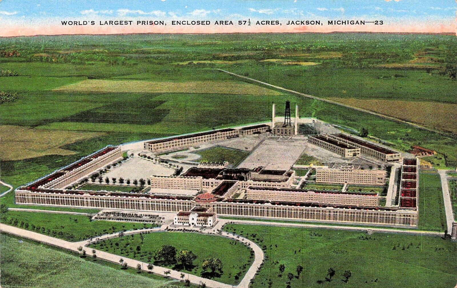 Jackson MI Michigan Prison Correctional Facility Asylum Aerial Vtg Postcard E53