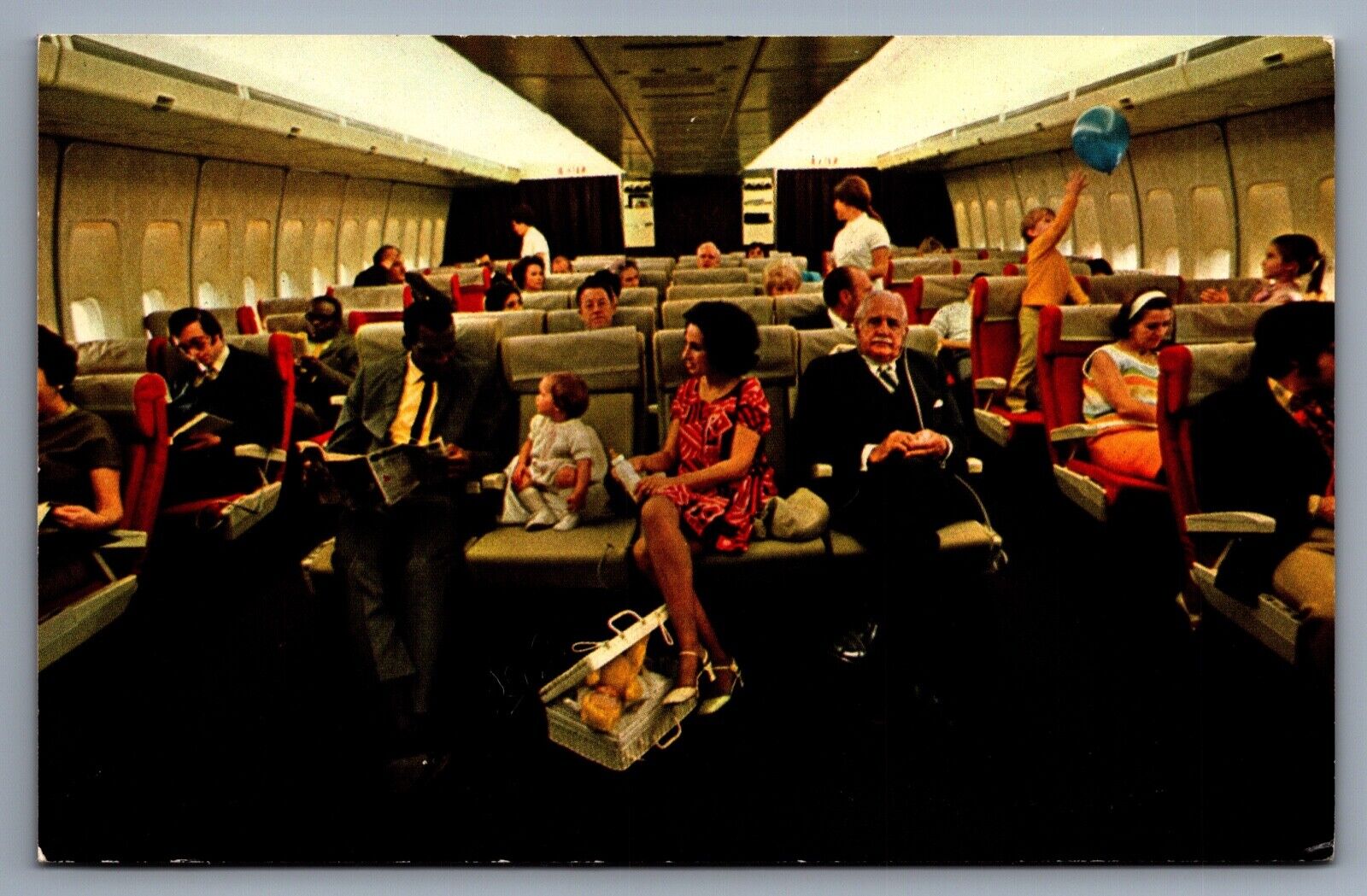 Postcard Pan Am Airlines New 747 Passenger Cabin View Family c1970s Unposted